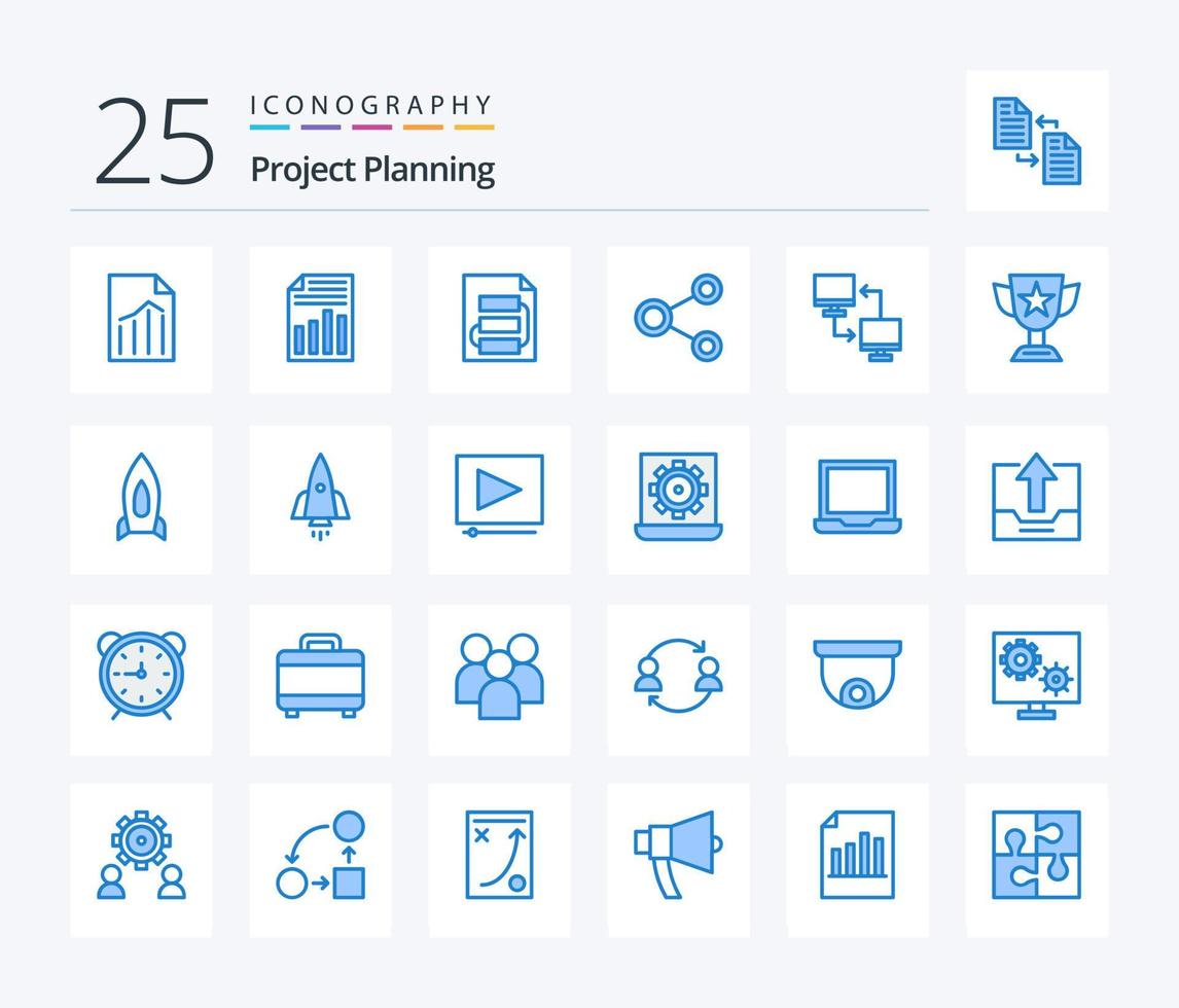 Project Planing 25 Blue Color icon pack including mobile. computer. strategy. social. network vector