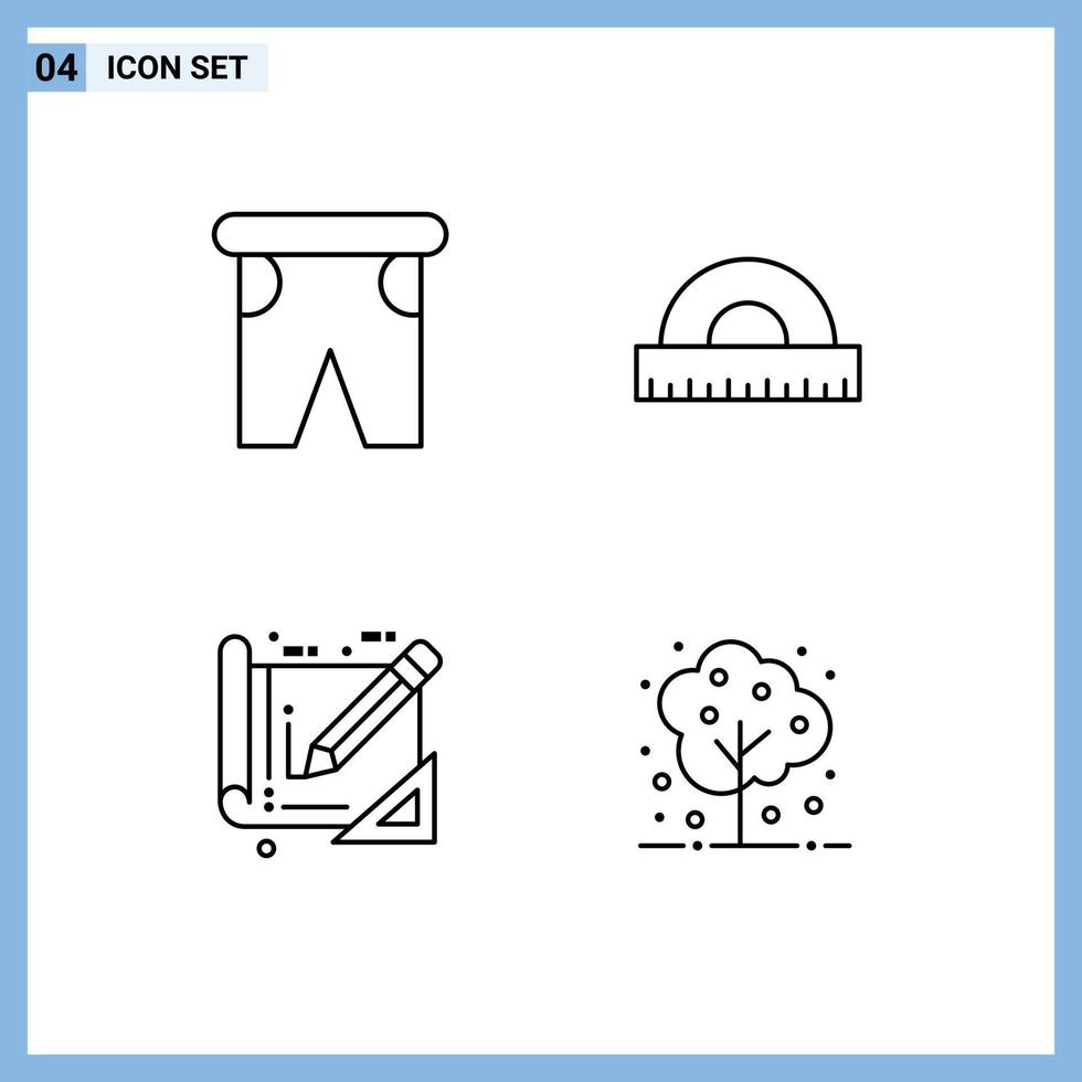 Mobile Interface Line Set of 4 Pictograms of beach tools swimming drawing blue print Editable Vector Design Elements