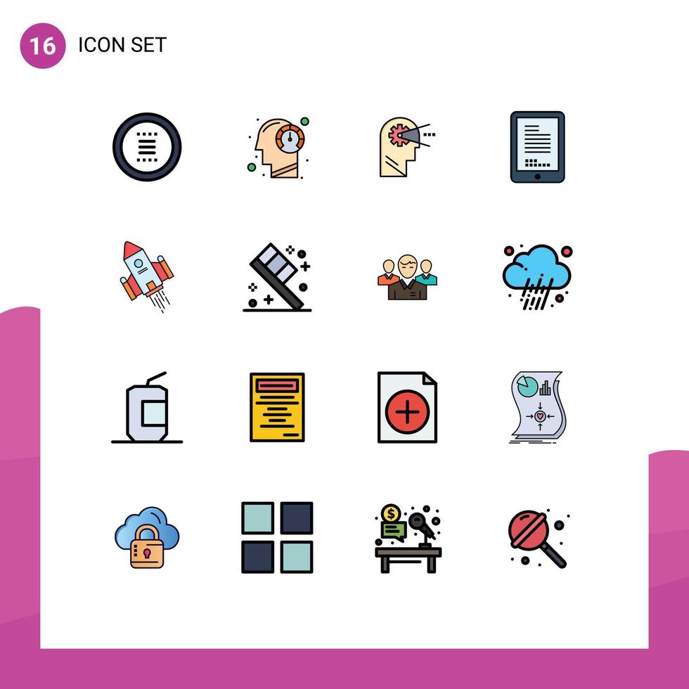 paquete de interfaz de usuario de 16 líneas básicas llenas de colores planos de codificación de celdas mente móvil elementos de diseño de vectores creativos editables