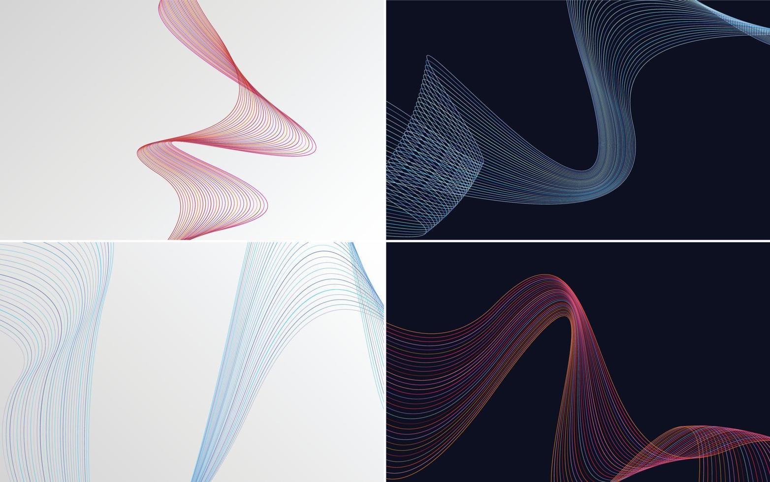 Set of 4 geometric wave pattern background Abstract waving line vector
