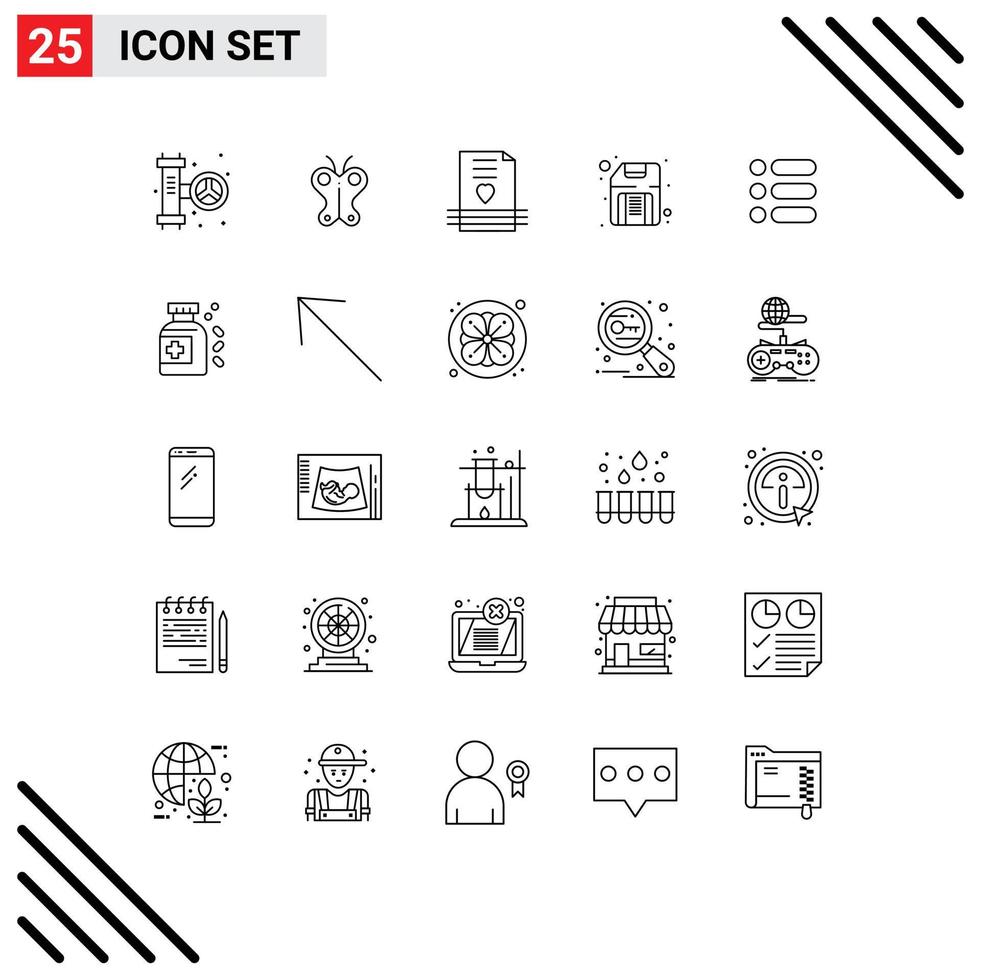 conjunto de 25 iconos modernos de la interfaz de usuario signos de símbolos para la lista de elementos de diseño vectorial editables de la boda del disco del corazón vector