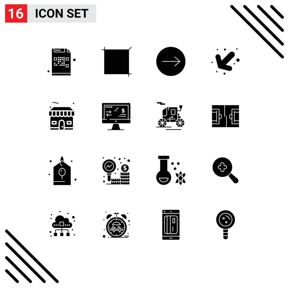 Solid Glyph Pack of 16 Universal Symbols of tax regulation real transfer shop left Editable Vector Design Elements