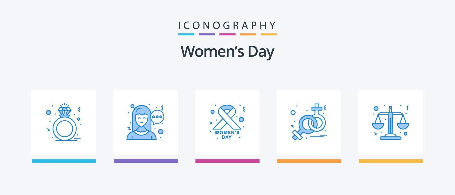 Womens Day Blue 5 Icon Pack Including . scales. day. law. venus. Creative Icons Design vector