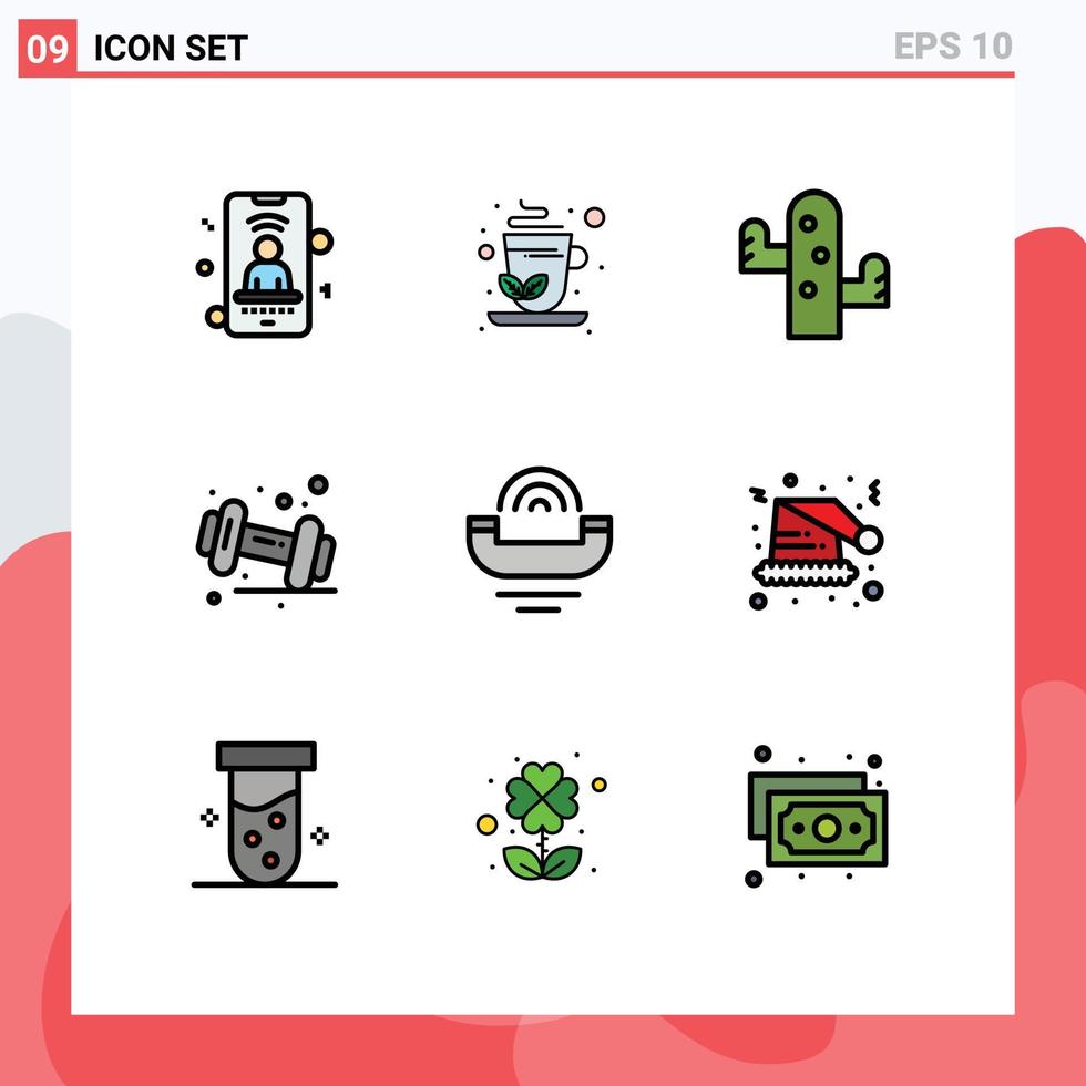 grupo de símbolos de iconos universales de 9 colores planos de línea de llenado modernos del dispositivo de productividad elementos de diseño de vectores editables con mancuernas de gimnasio del desierto
