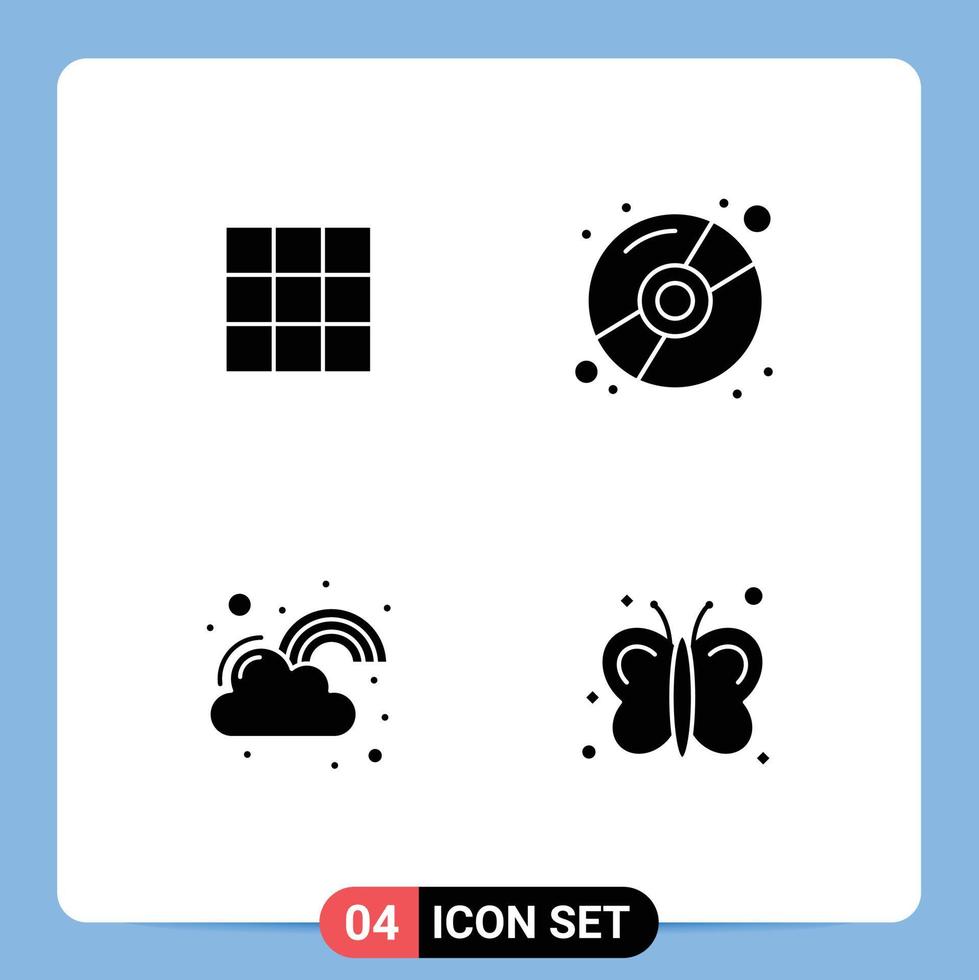 Editable Vector Line Pack of 4 Simple Solid Glyphs of feed happy sets disk luck Editable Vector Design Elements
