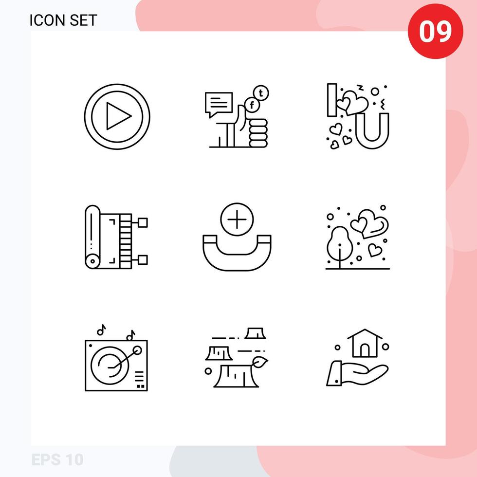 Group of 9 Modern Outlines Set for ramadan muslim twitter mat you Editable Vector Design Elements