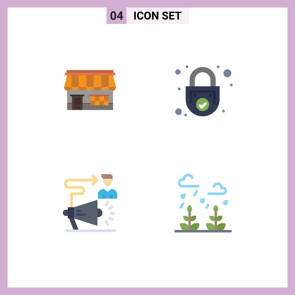 Mobile Interface Flat Icon Set of 4 Pictograms of shop security store padlock target Editable Vector Design Elements