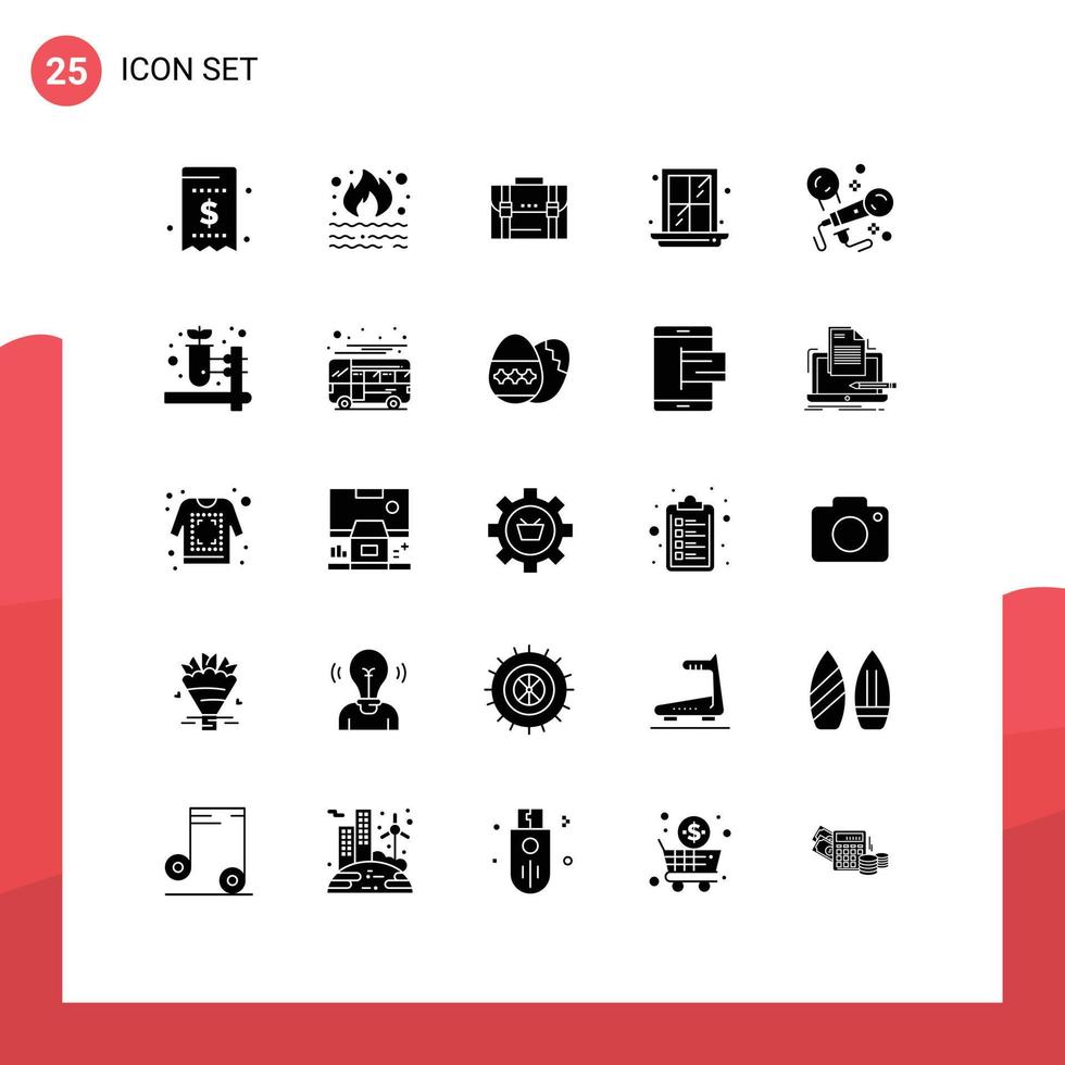 Set of 25 Vector Solid Glyphs on Grid for interior portfolio pollution marketing case Editable Vector Design Elements