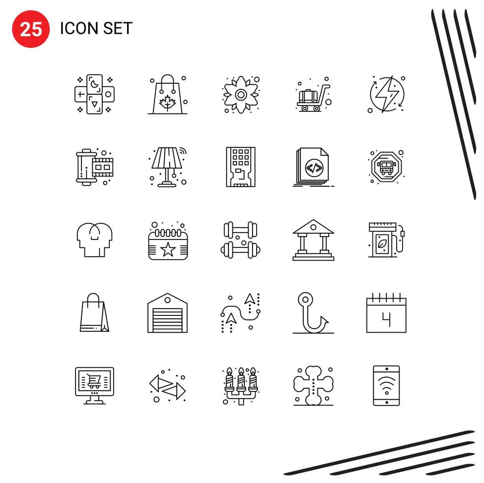 25 Thematic Vector Lines and Editable Symbols of ecologic trolley thanksgiving luggage plant Editable Vector Design Elements