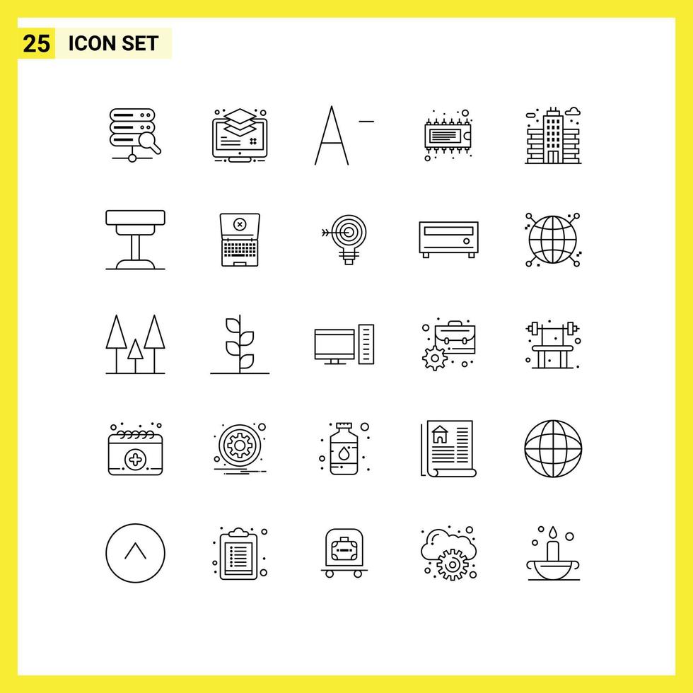 Mobile Interface Line Set of 25 Pictograms of building life decrease city electronic Editable Vector Design Elements