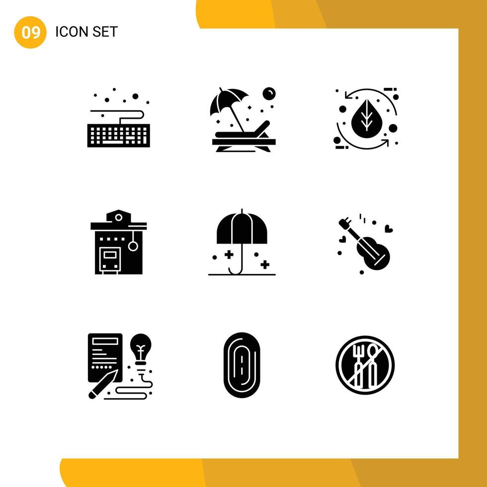 Group of 9 Modern Solid Glyphs Set for stop road integration leaf bus station nature Editable Vector Design Elements