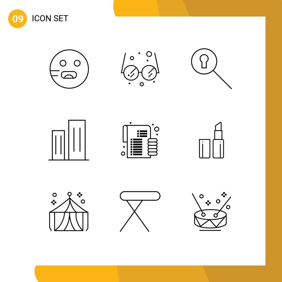 Pack of 9 Modern Outlines Signs and Symbols for Web Print Media such as investment budget search skyscrapers business Editable Vector Design Elements
