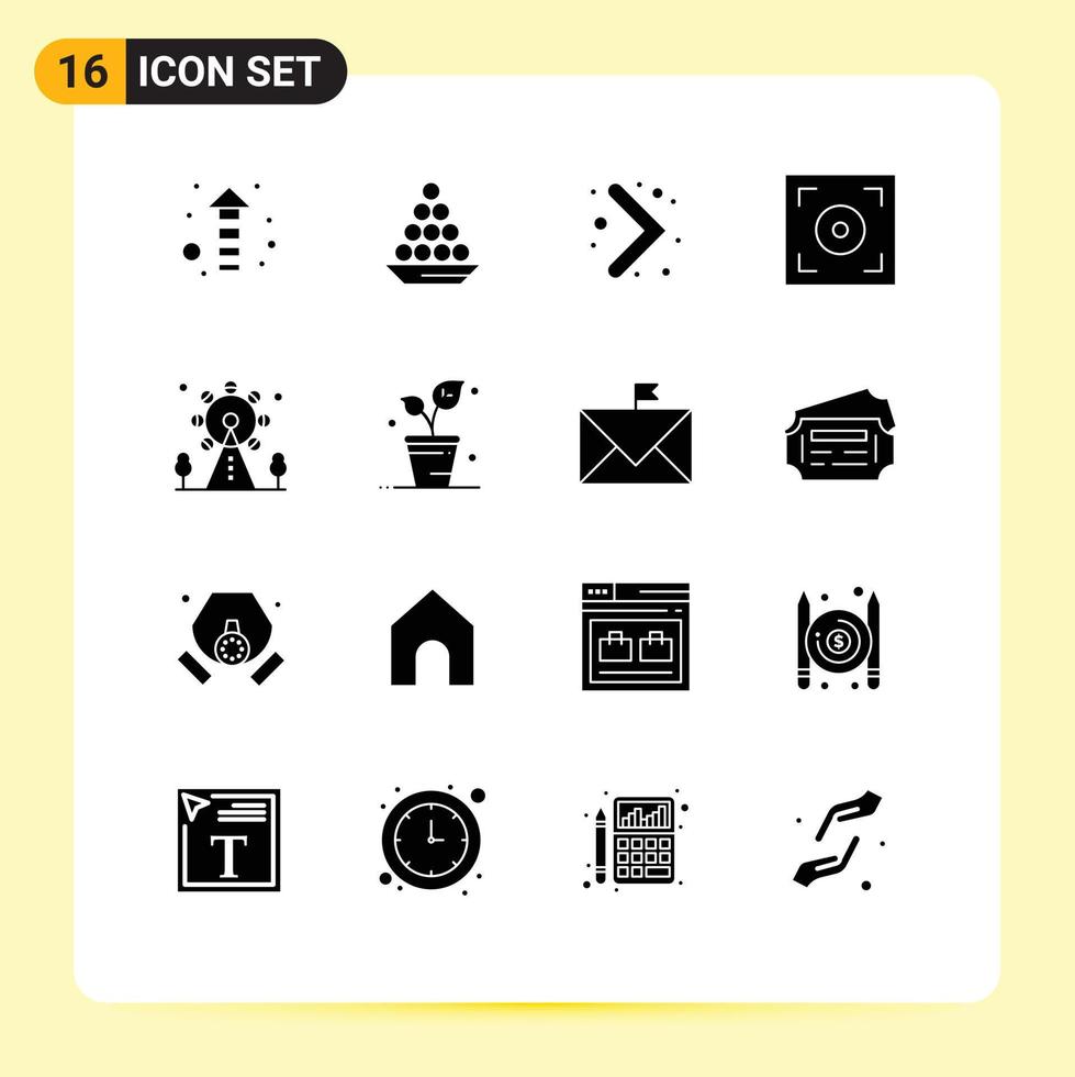 Mobile Interface Solid Glyph Set of 16 Pictograms of leisure video sweet camera right Editable Vector Design Elements