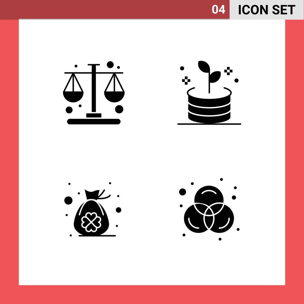 4 User Interface Solid Glyph Pack of modern Signs and Symbols of business clover balance money colors Editable Vector Design Elements