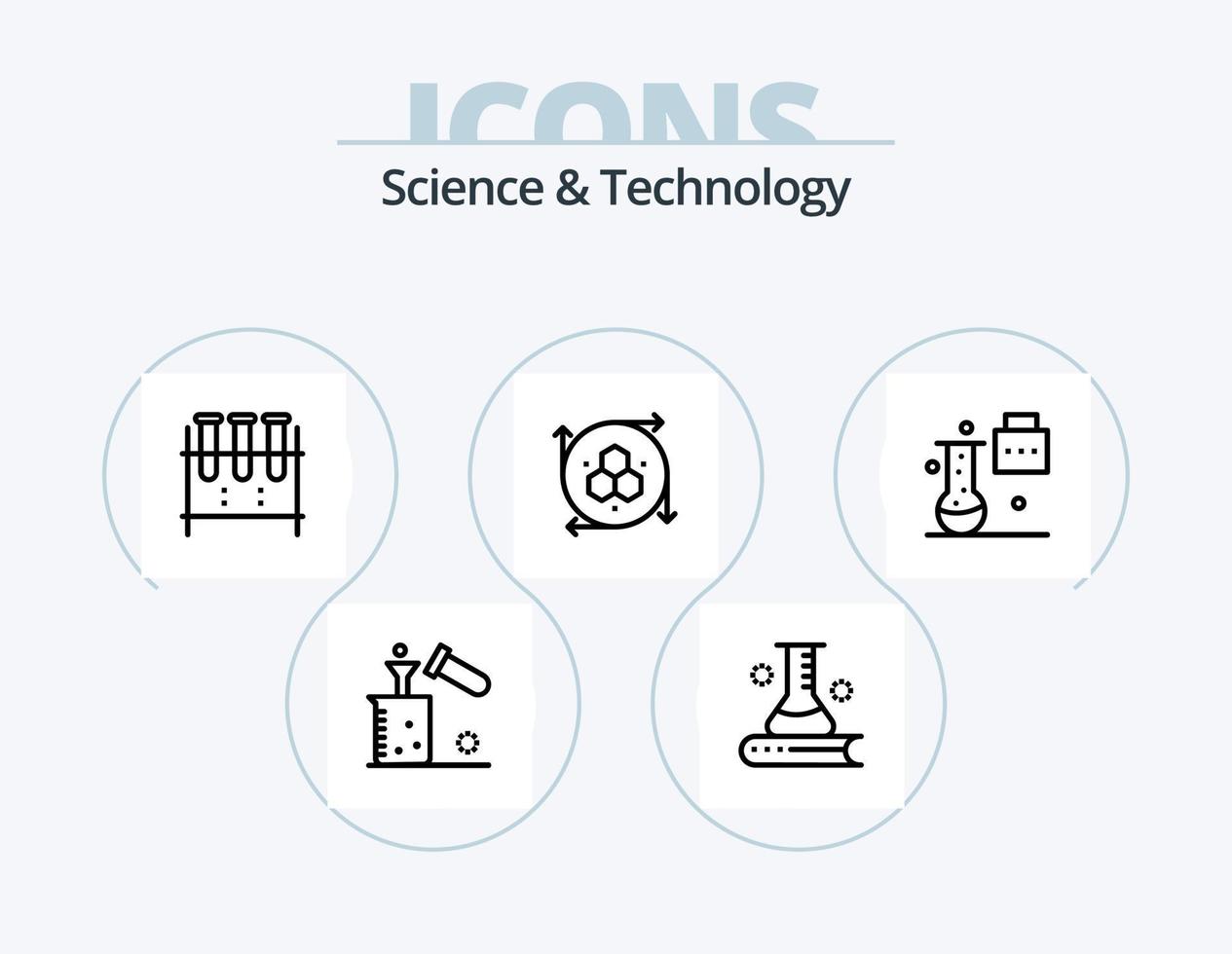 Science And Technology Line Icon Pack 5 Icon Design. file storage. cloud reporting. test tube. work plan. team performance vector
