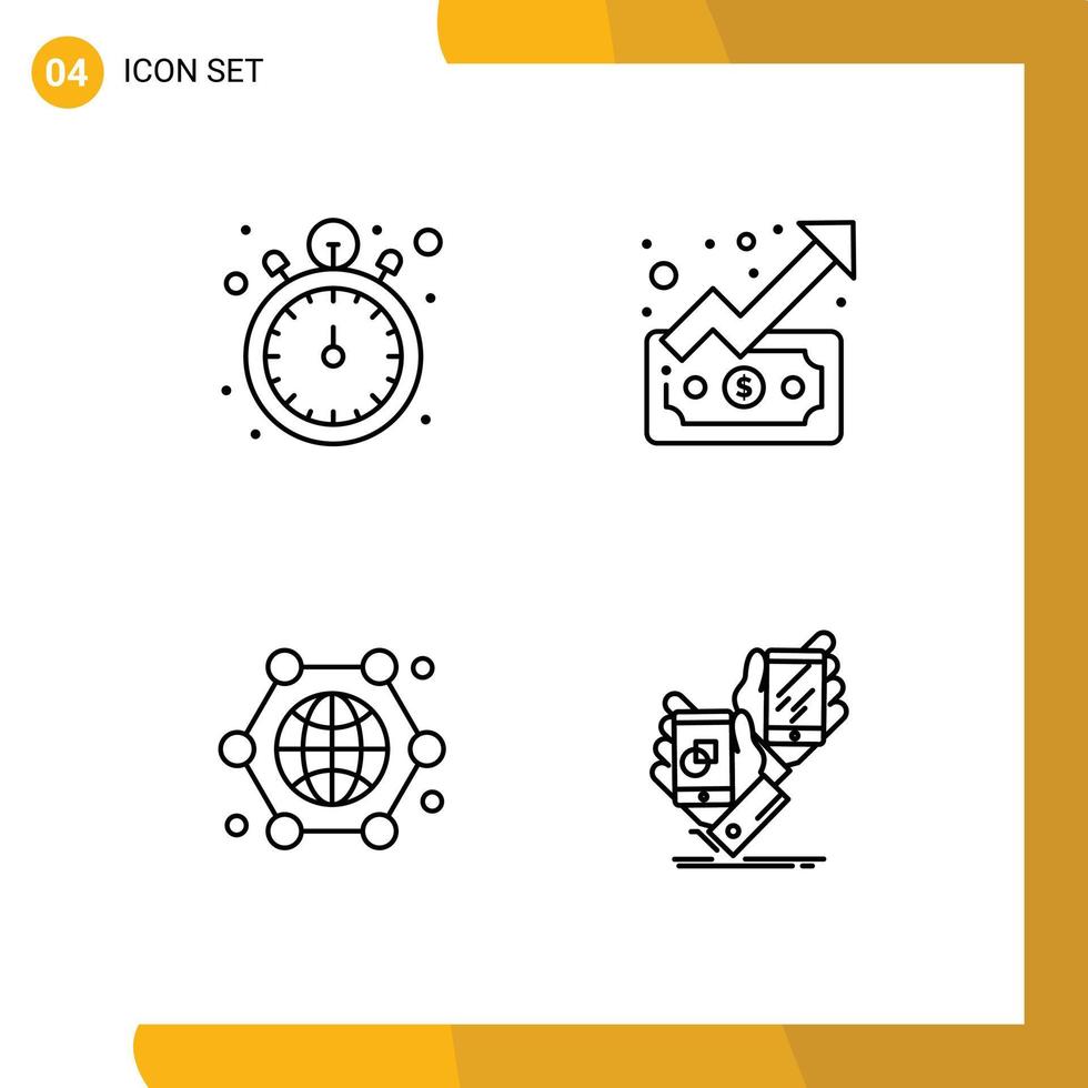 Pack of 4 creative Filledline Flat Colors of pocket watch connection watch up internet Editable Vector Design Elements