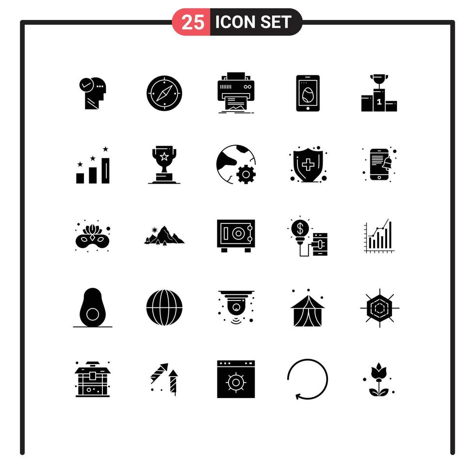Mobile Interface Solid Glyph Set of 25 Pictograms of bowl cell digital easter paper Editable Vector Design Elements