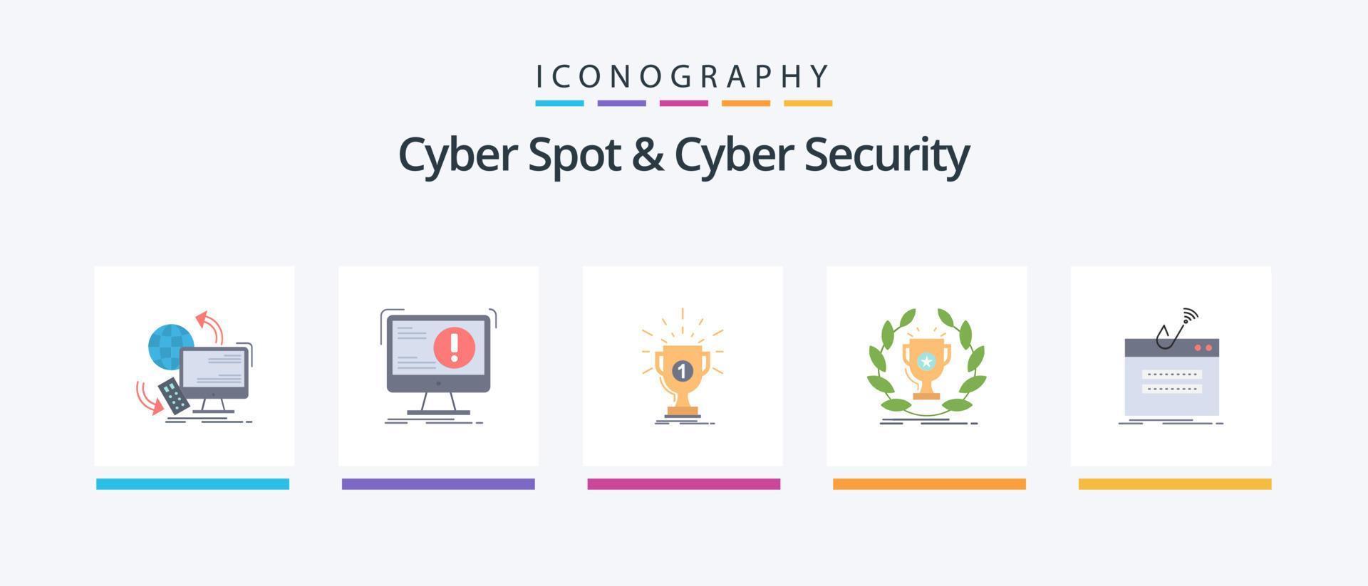Cyber Spot And Cyber Security Flat 5 Icon Pack Including login. fraud. computer. victory. prize. Creative Icons Design vector