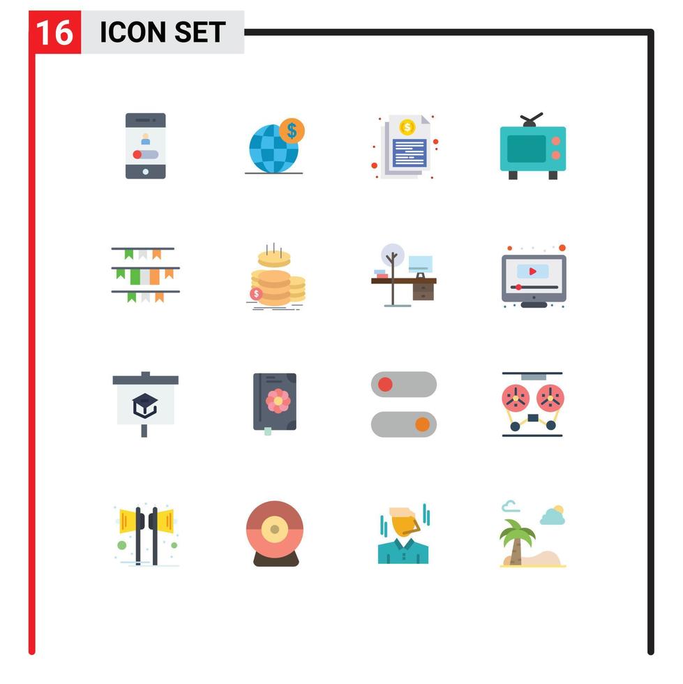 Modern Set of 16 Flat Colors and symbols such as calling international smartphone global document Editable Pack of Creative Vector Design Elements