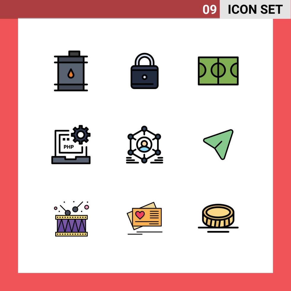 Set of 9 Modern UI Icons Symbols Signs for group network field laptop develop Editable Vector Design Elements