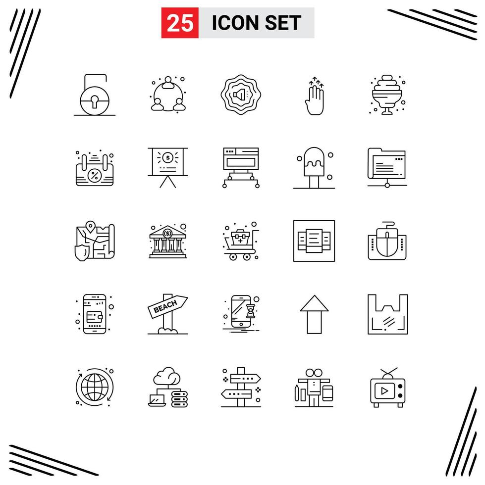 Set of 25 Commercial Lines pack for frame sweet finger food up Editable Vector Design Elements