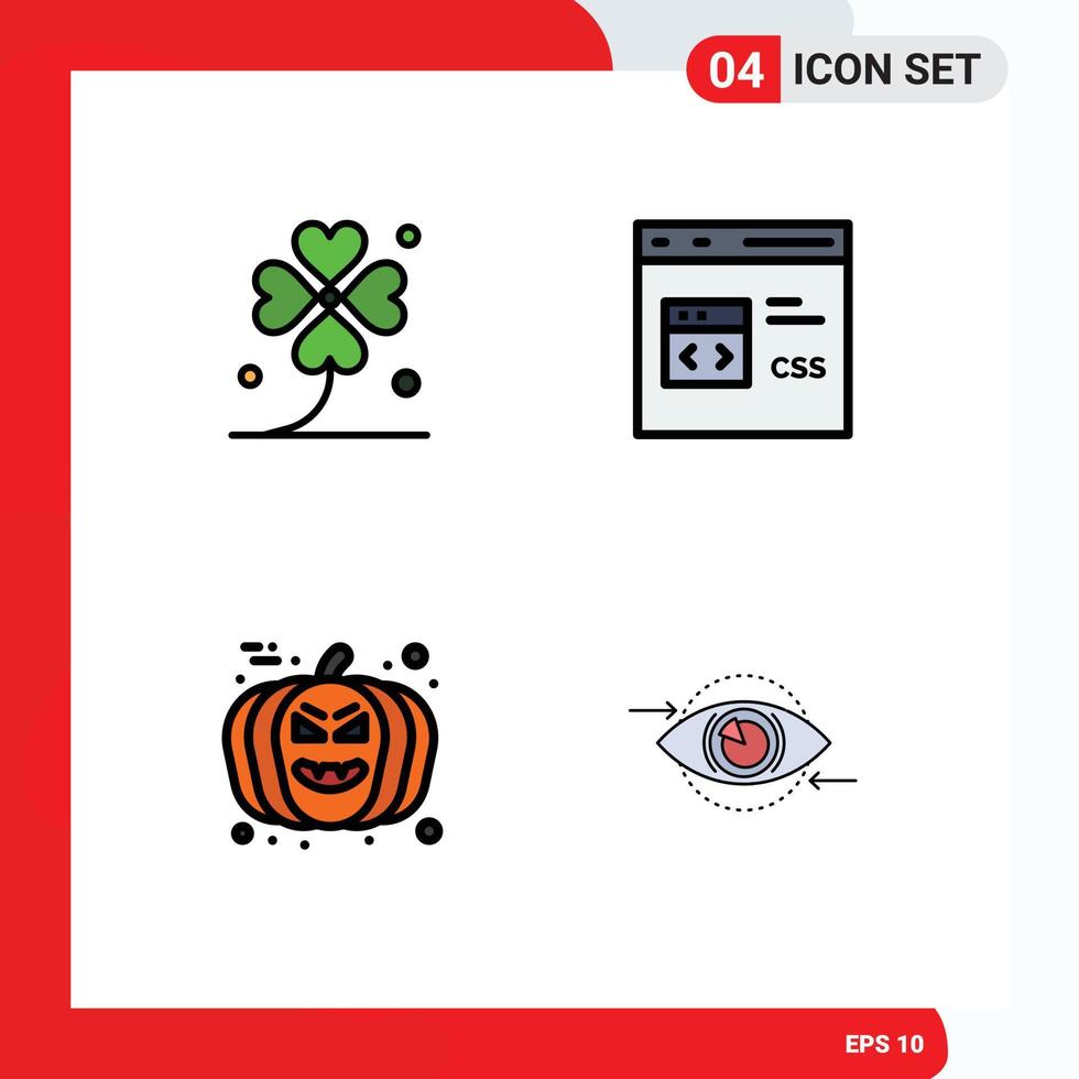 Stock Vector Icon Pack of 4 Line Signs and Symbols for clover development irish coding halloween Editable Vector Design Elements