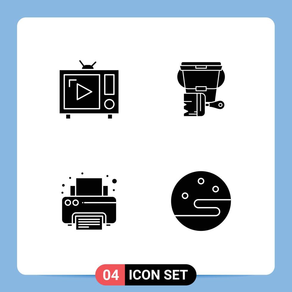 Pack of 4 Modern Solid Glyphs Signs and Symbols for Web Print Media such as antenna tv fax tv set bucket printer Editable Vector Design Elements