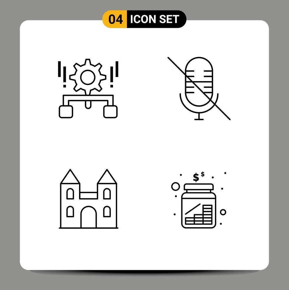 4 User Interface Line Pack of modern Signs and Symbols of configuration cathedral setting microphone cross Editable Vector Design Elements