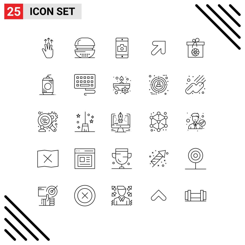 25 Creative Icons Modern Signs and Symbols of gift up food arrow mobile application Editable Vector Design Elements