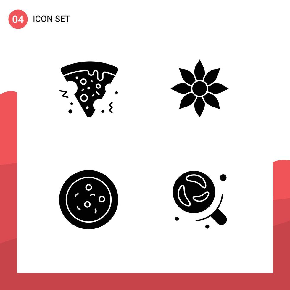 Solid Glyph Pack of 4 Universal Symbols of fast food biology amaryllis flower laboratory Editable Vector Design Elements