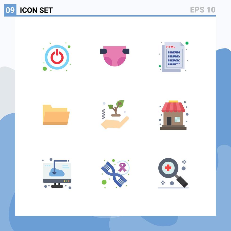 User Interface Pack of 9 Basic Flat Colors of tree hand html storage open Editable Vector Design Elements