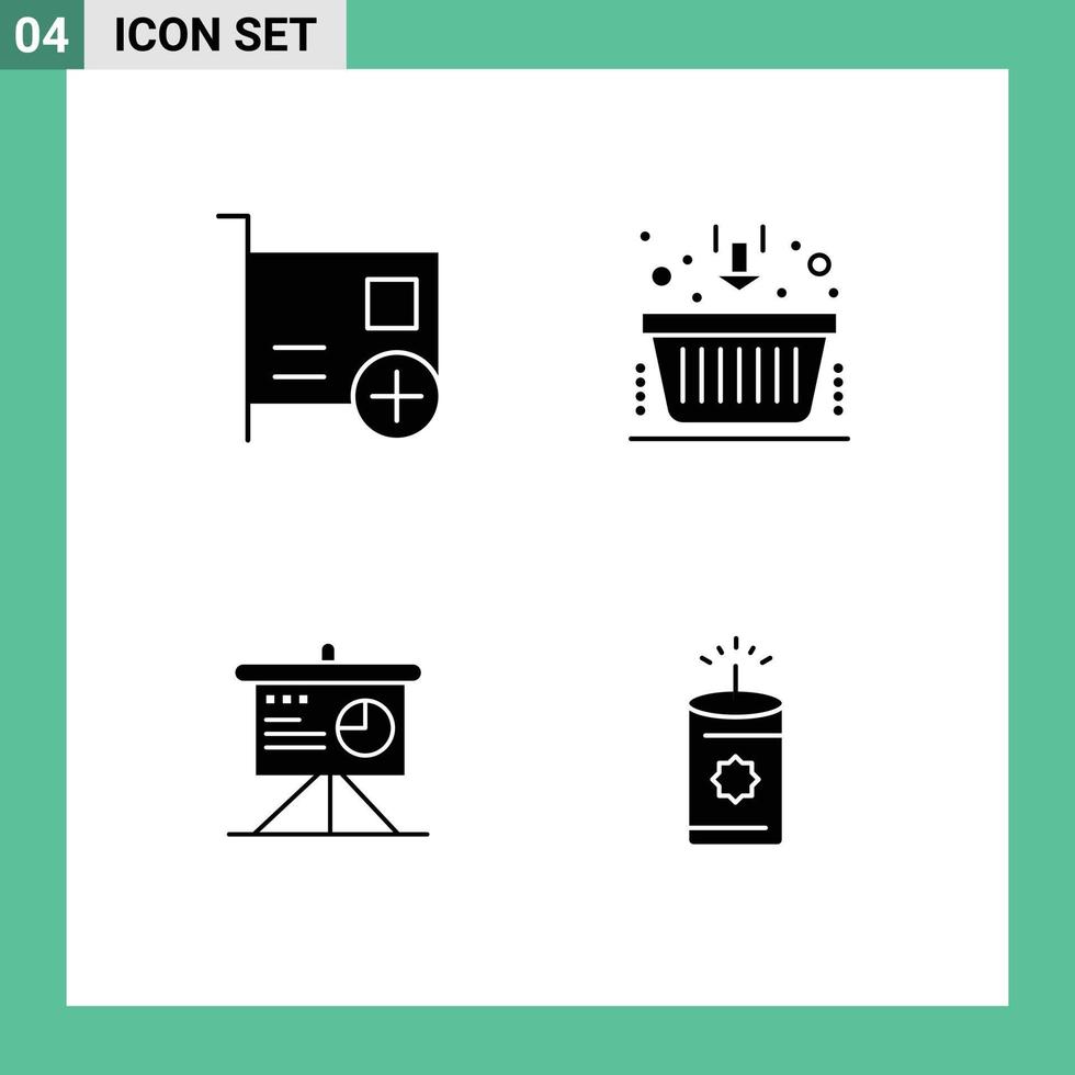 Set of 4 Commercial Solid Glyphs pack for add presentation devices business board Editable Vector Design Elements