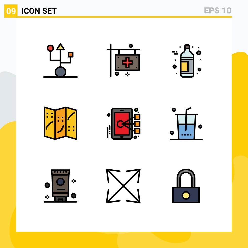 Universal Icon Symbols Group of 9 Modern Filledline Flat Colors of focus location health navigation wine Editable Vector Design Elements