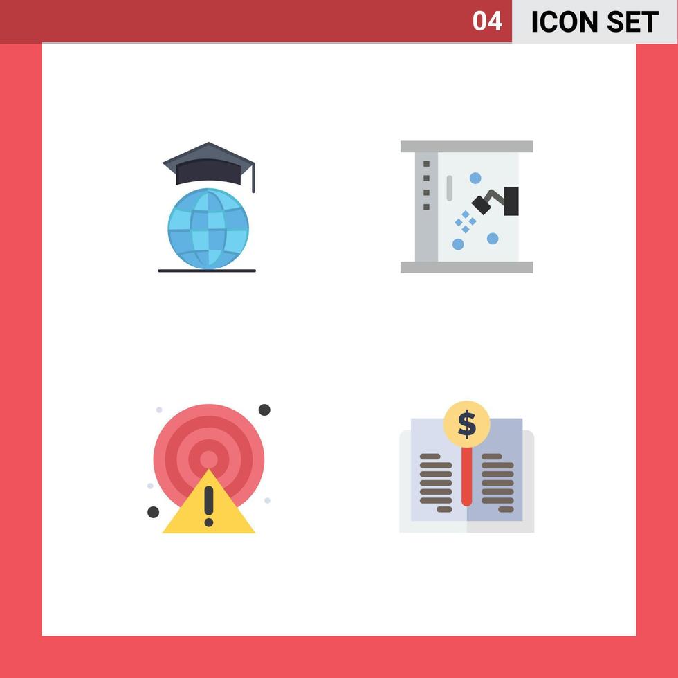 4 iconos planos universales establecidos para aplicaciones web y móviles globo precaución graduación punto de limpieza elementos de diseño vectorial editables vector