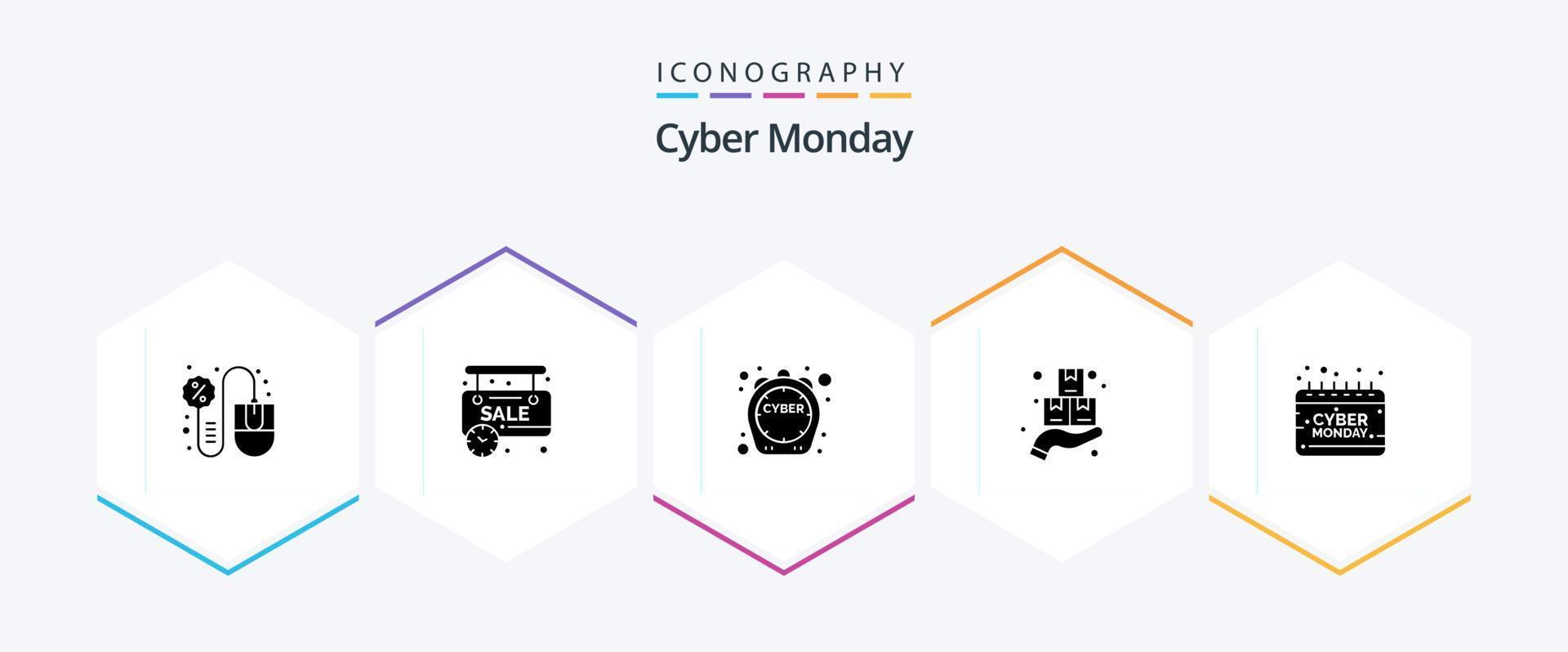 Cyber Monday 25 Glyph icon pack including sign. cyber. online shop. discount. offer vector