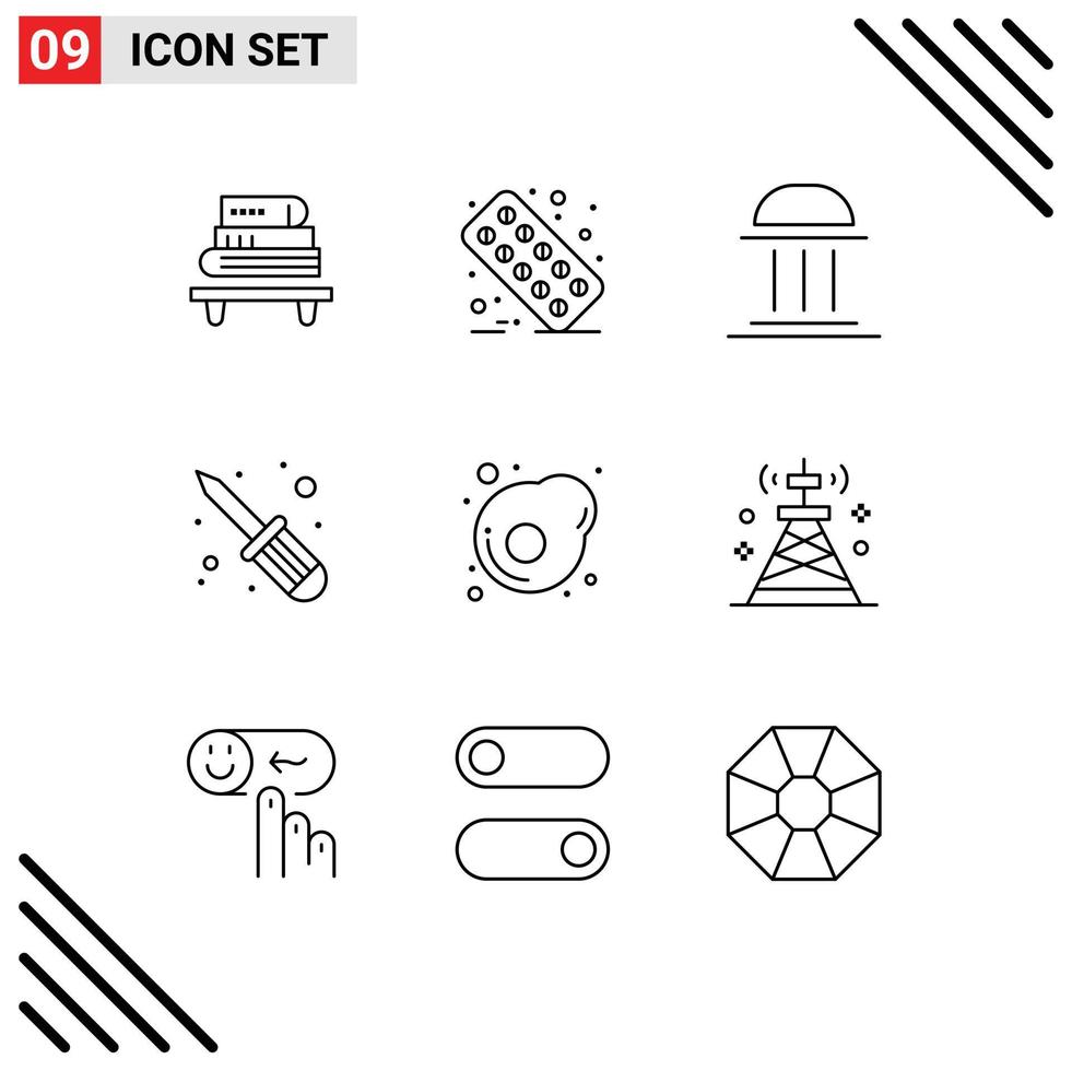 9 User Interface Outline Pack of modern Signs and Symbols of egg screw fixer architecture screw driver institute Editable Vector Design Elements