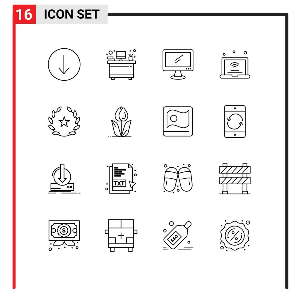 Set of 16 Modern UI Icons Symbols Signs for feature wifi device iot internet Editable Vector Design Elements