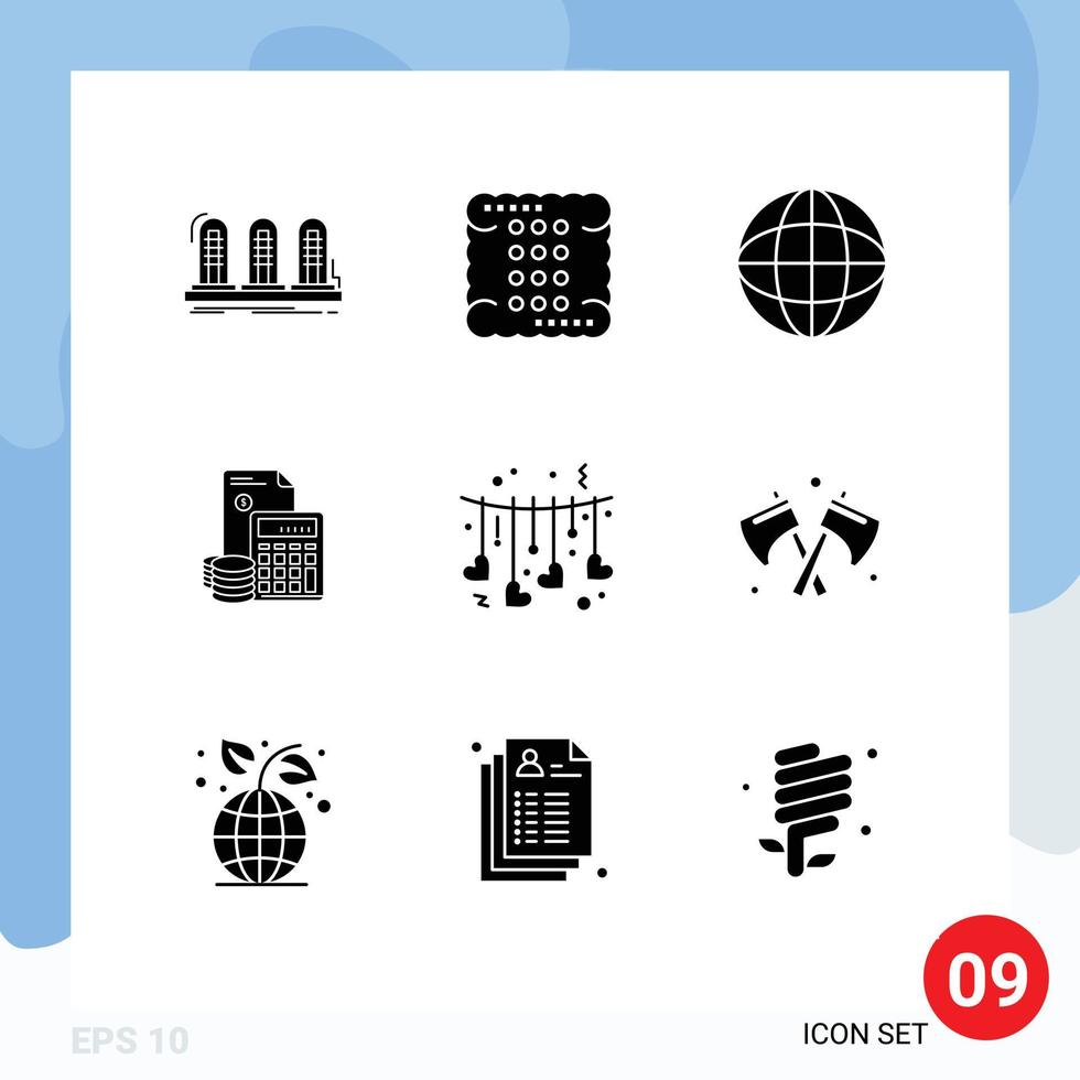 9 Universal Solid Glyph Signs Symbols of savings business food accumulation globe Editable Vector Design Elements