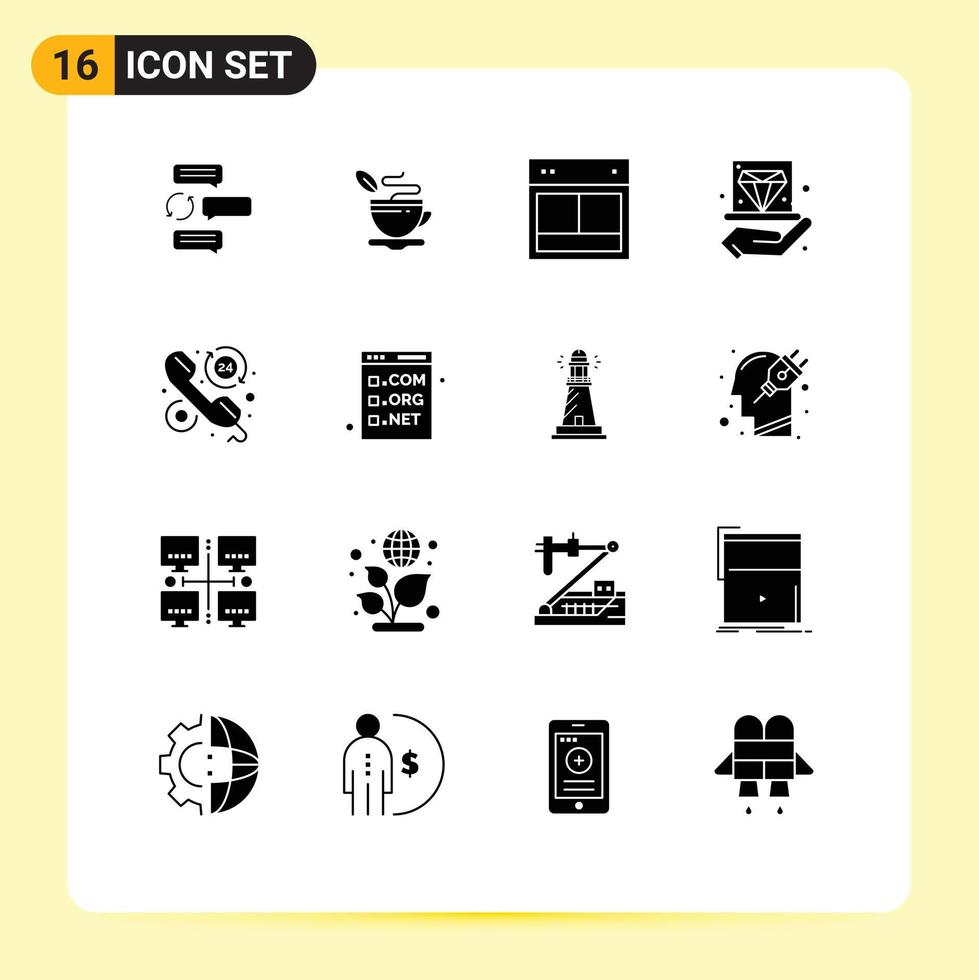 16 Universal Solid Glyphs Set for Web and Mobile Applications hand business hot website site Editable Vector Design Elements