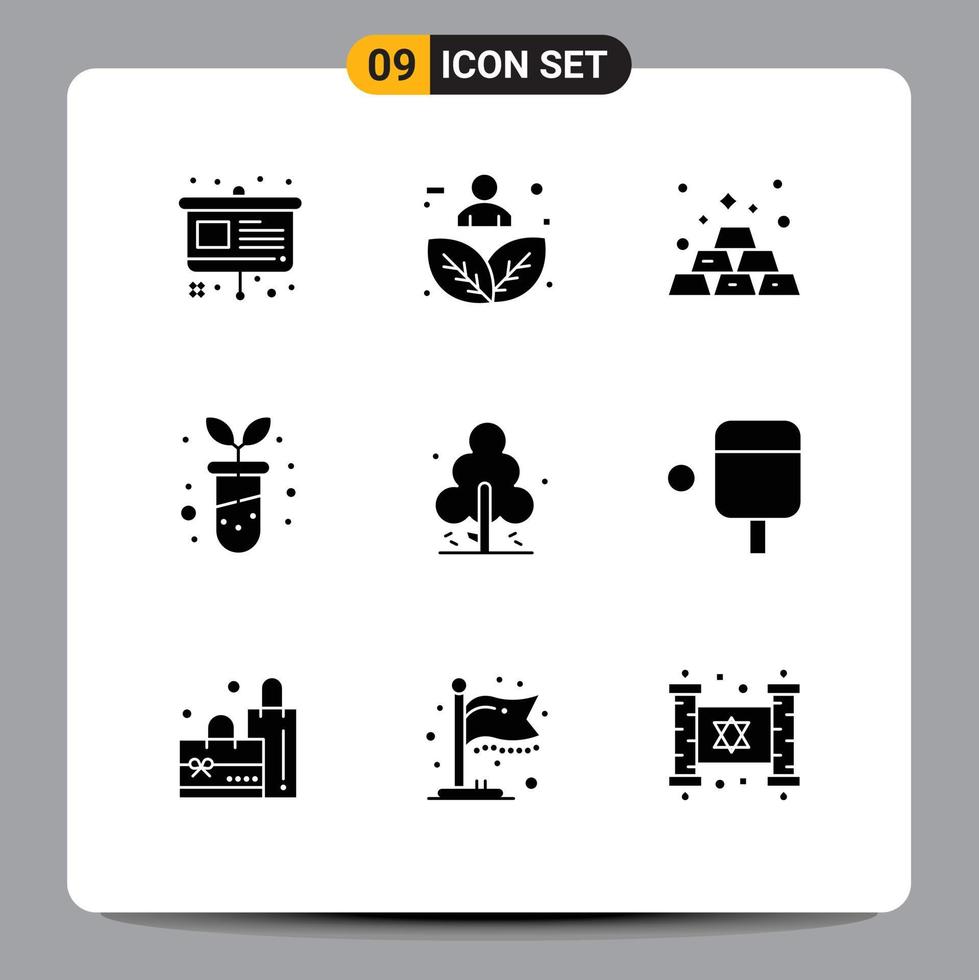 9 User Interface Solid Glyph Pack of modern Signs and Symbols of pine botany person biology investment Editable Vector Design Elements