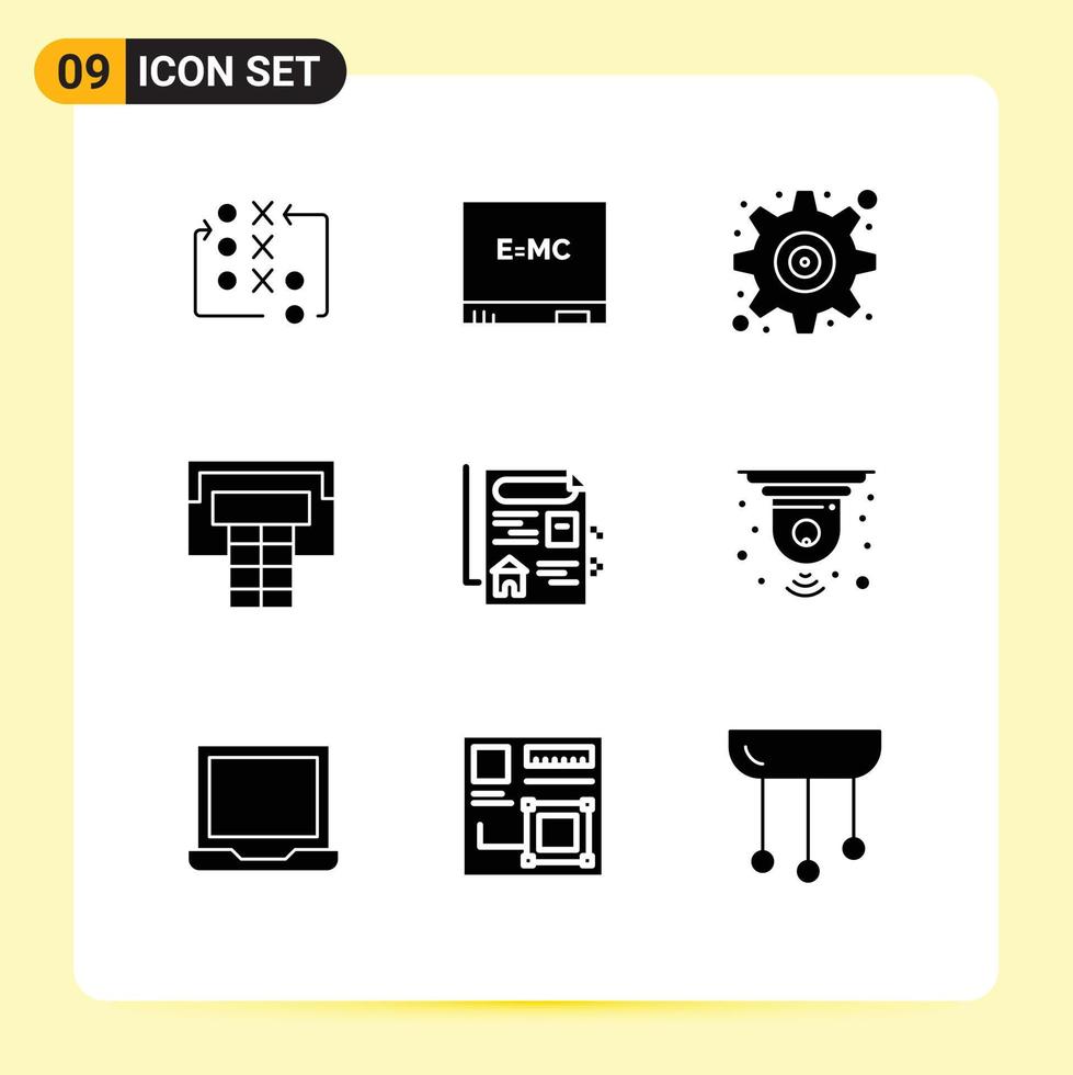 User Interface Pack of 9 Basic Solid Glyphs of cctv estate gear document basketball Editable Vector Design Elements