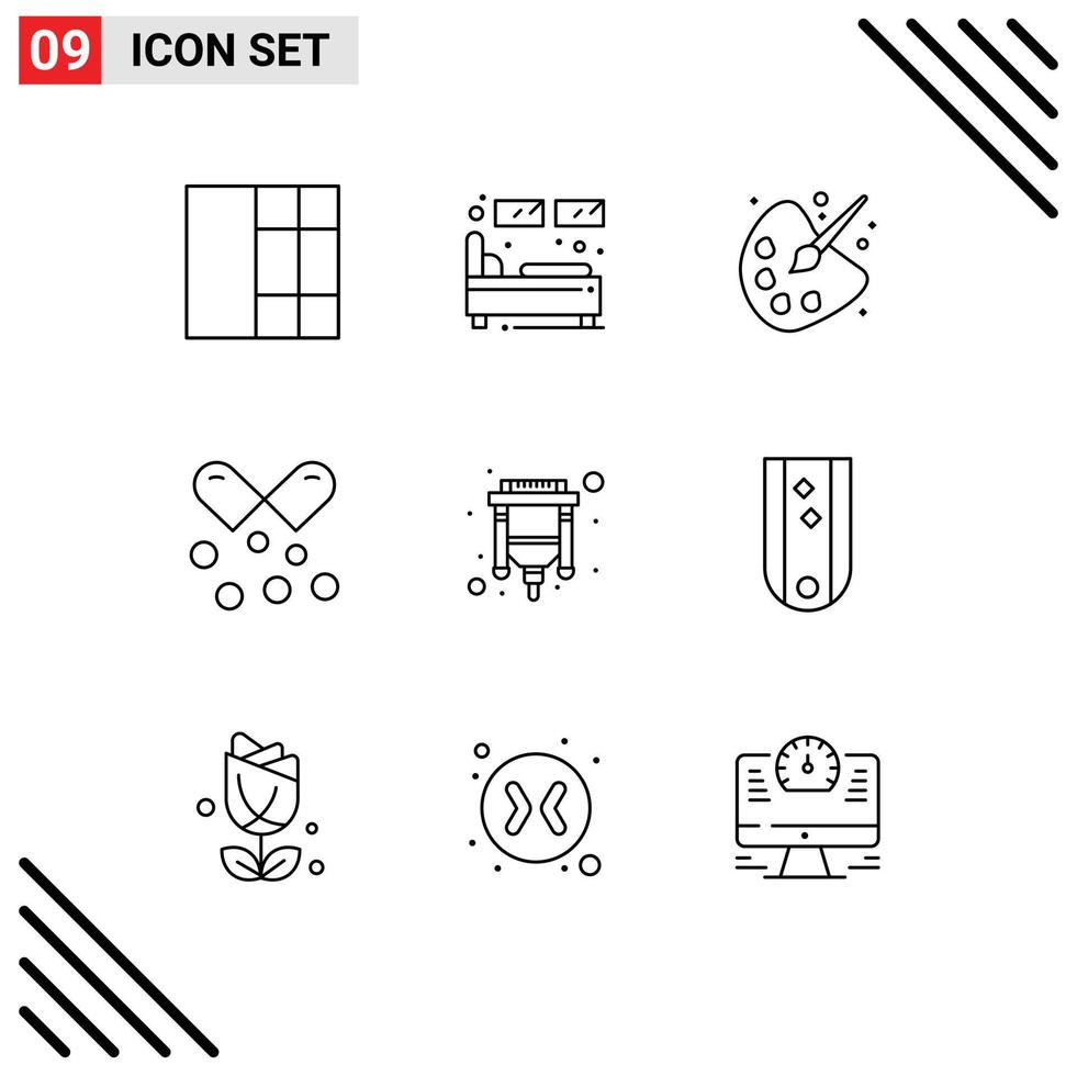 Universal Icon Symbols Group of 9 Modern Outlines of connector omega pills drawing omega capsules nutrients capsules Editable Vector Design Elements