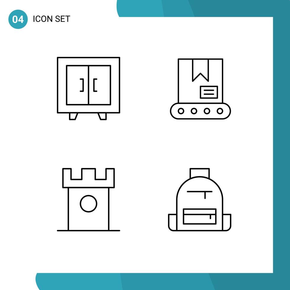 Modern Set of 4 Filledline Flat Colors and symbols such as cupboard dessert school crane historic Editable Vector Design Elements