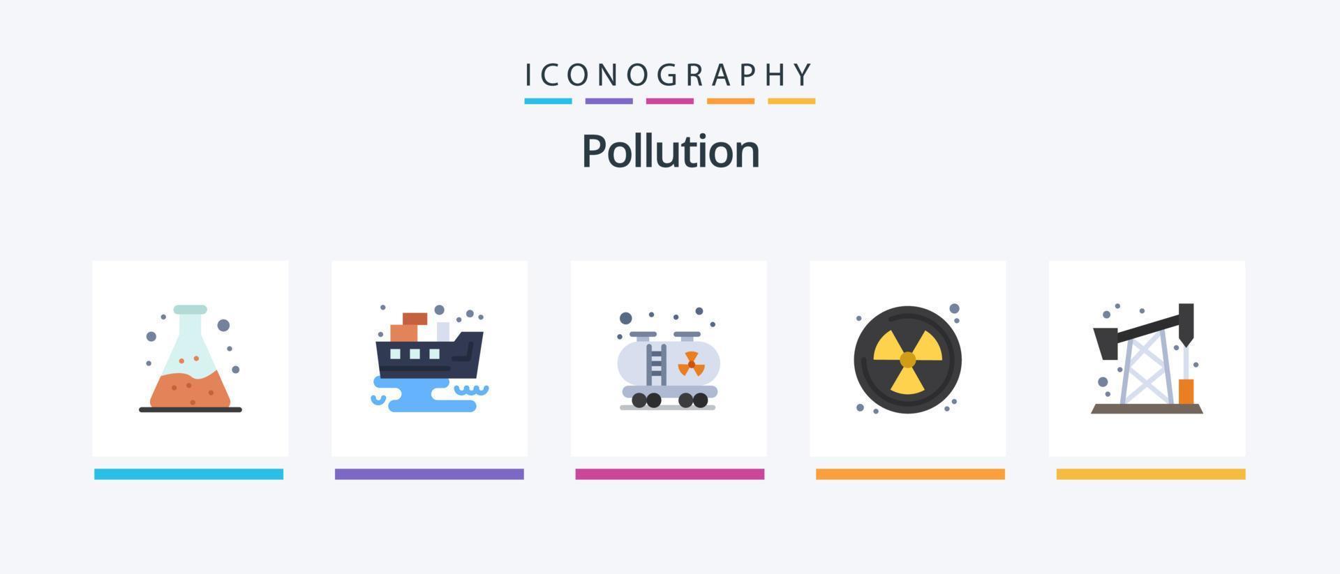 Pollution Flat 5 Icon Pack Including . waste. pollution. pump jack. waste. Creative Icons Design vector