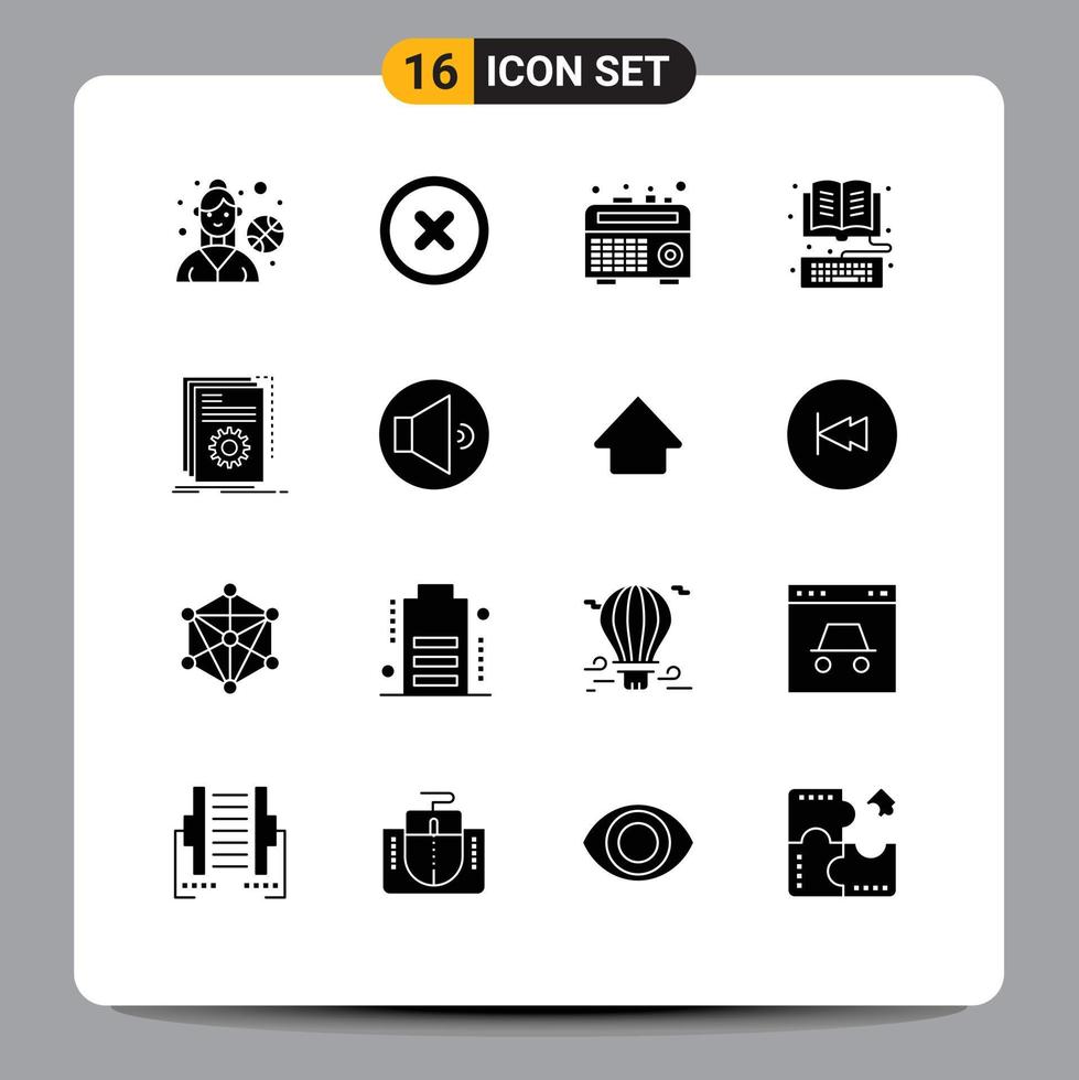 Pictogram Set of 16 Simple Solid Glyphs of program build recorder app library Editable Vector Design Elements