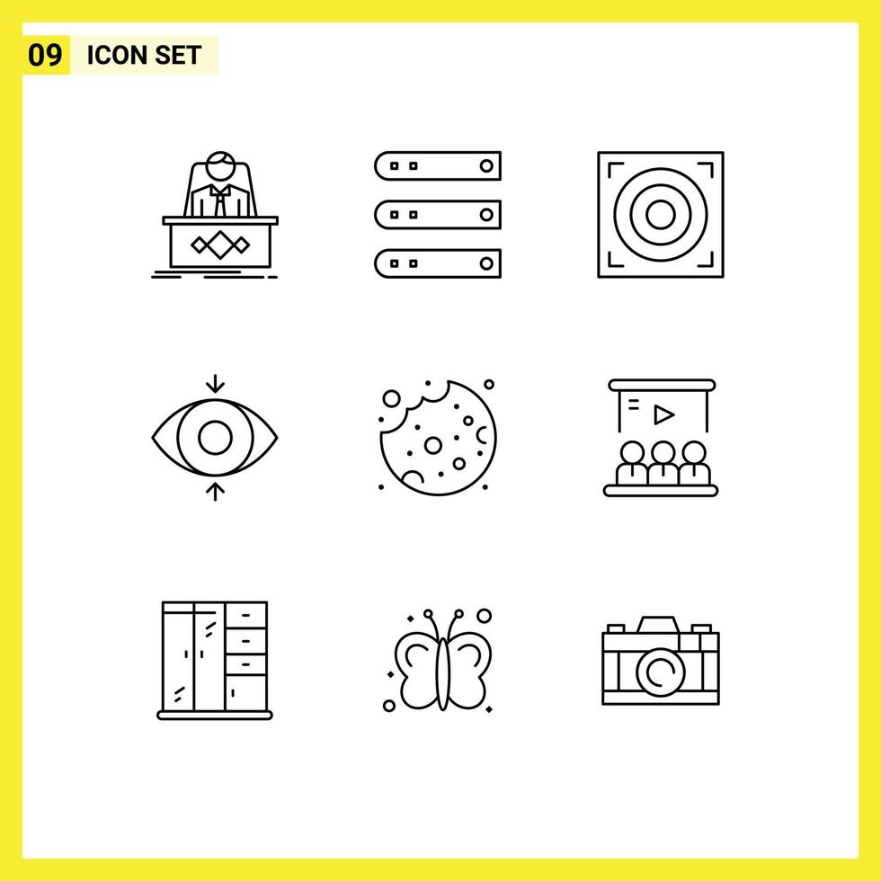 Modern Set of 9 Outlines Pictograph of cookie view network focus web Editable Vector Design Elements