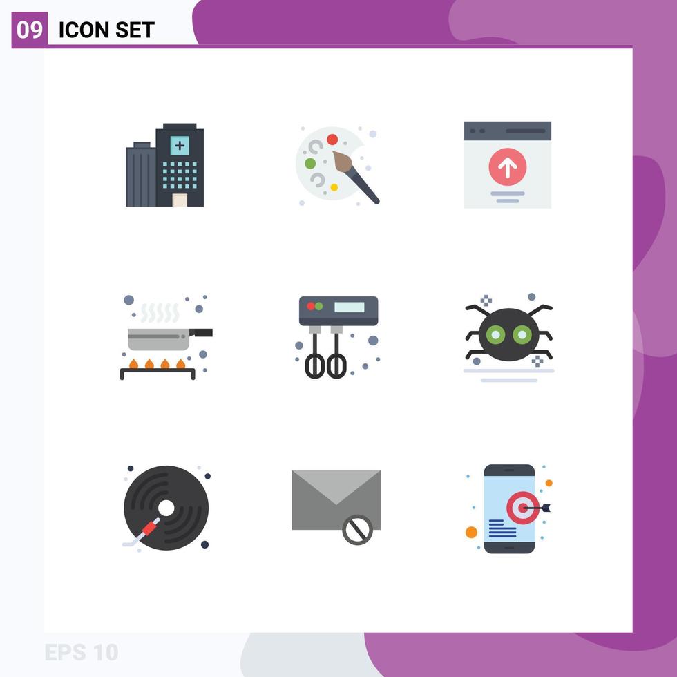 Editable Vector Line Pack of 9 Simple Flat Colors of cook frying pan communication food user Editable Vector Design Elements