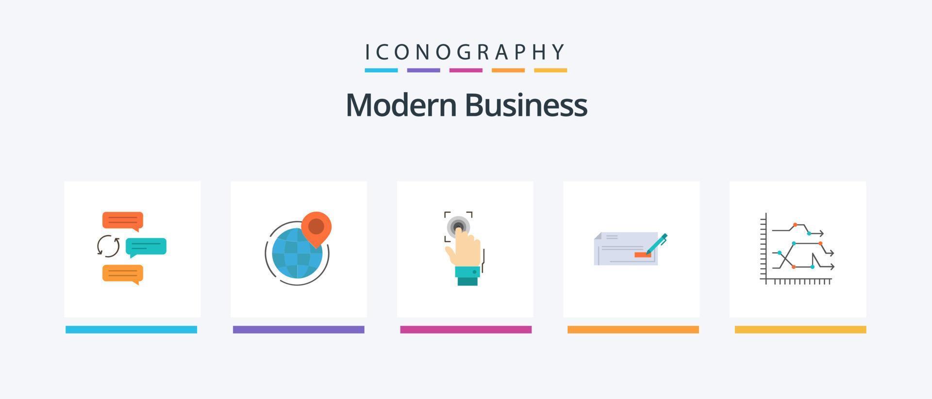Modern Business Flat 5 Icon Pack Including scanning. scan. global. recognition. fingerprint. Creative Icons Design vector