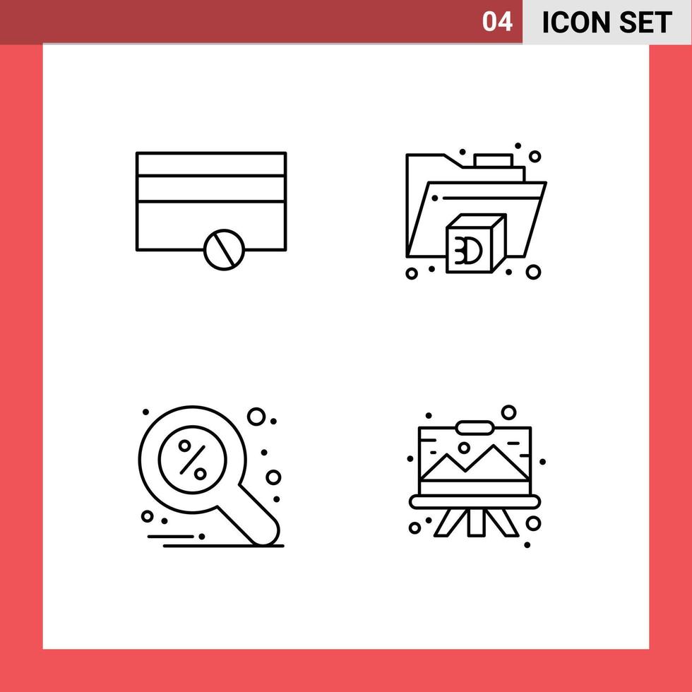 Line Pack of 4 Universal Symbols of finance designing printer find easel Editable Vector Design Elements