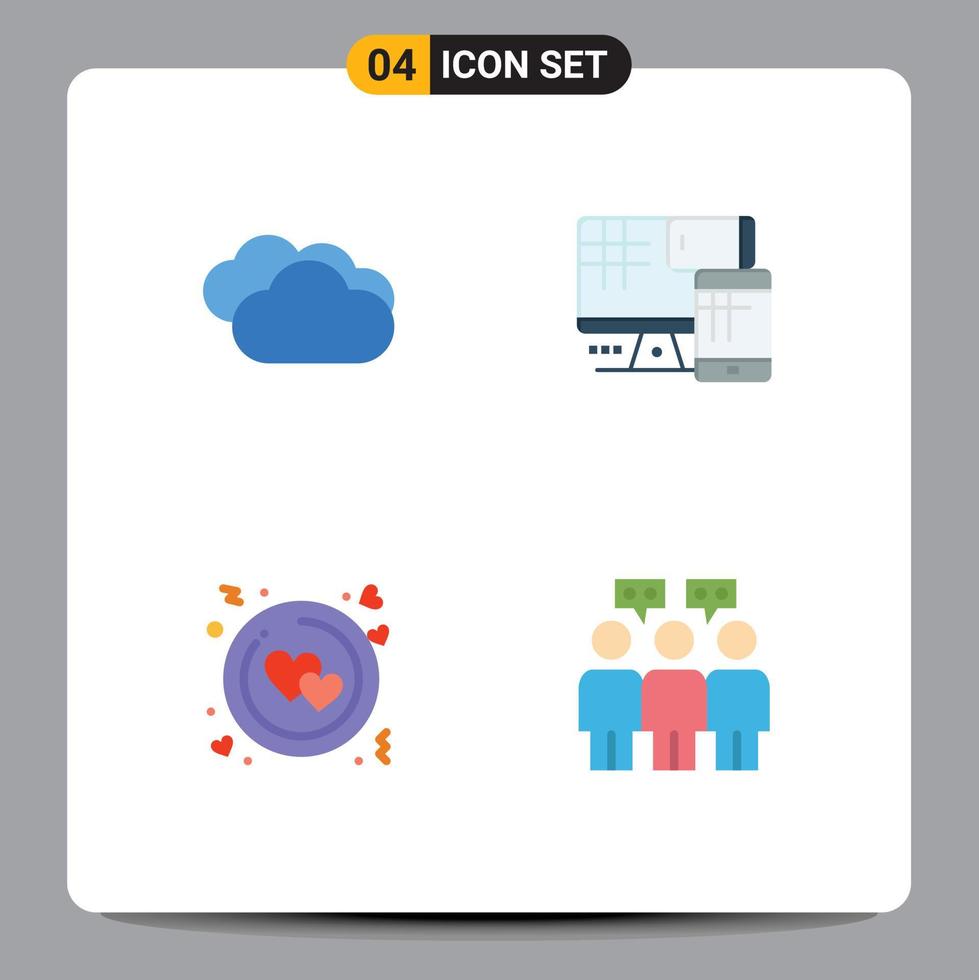 Pack of 4 Modern Flat Icons Signs and Symbols for Web Print Media such as cloud raining love rainy weather cell valentine Editable Vector Design Elements